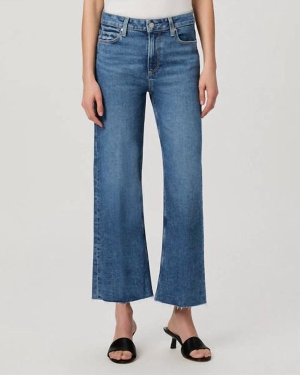 Paige Leenah Ankle W/ Raw Hem Straight Leg Medium Wash Denim Jeans Sz 30